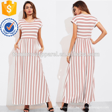 Contrast Striped Full Length Dress Manufacture Wholesale Fashion Women Apparel (TA3173D)